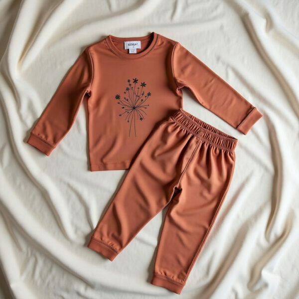 Pyjamaset met bloemprint, klei - Cazero